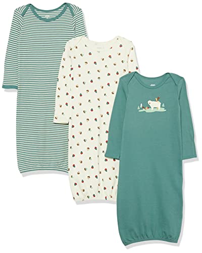 0196433336615 - AMAZON ESSENTIALS UNISEX BABIES COTTON SLEEPER GOWNS, PACK OF 3, 3-PACK IVORY FOREST FRIENDS, 6 MONTHS