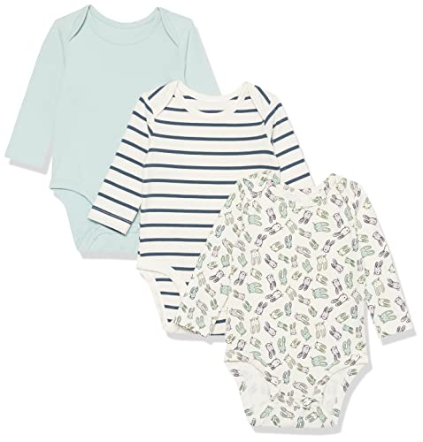 0196433620622 - AMAZON AWARE UNISEX BABIES COTTON STRETCH JERSEY LONG SLEEVE BODYSUIT, PACK OF 3, BUNNY PRINT, 12 MONTHS