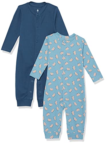 0196433624729 - AMAZON AWARE UNISEX BABIES ORGANIC COTTON FOOTLESS COVERALL, PACK OF 2, BLUE FOX PRINT, 9 MONTHS