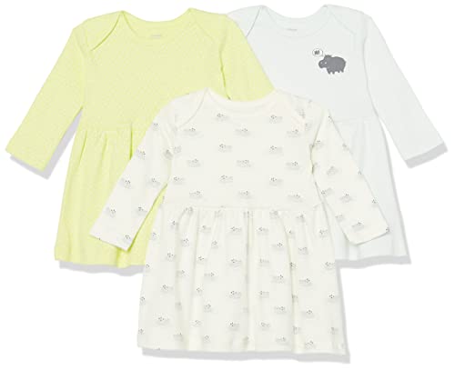 0196433758387 - AMAZON ESSENTIALS BABY GIRLS LONG-SLEEVE DRESS, PACK OF 3, MULTICOLOR, HIPPO, PREEMIE