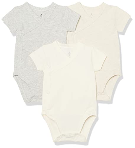 0196433837129 - AMAZON AWARE BABY BOYS COTTON SHORT-SLEEVE SIDE SNAP BODYSUIT, PACK OF 3, OATMEAL HEATHER/IVORY, 3 MONTHS