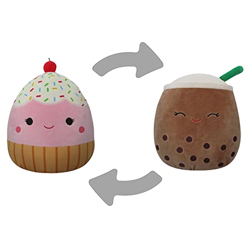 0196566001770 - SQUISHMALLOWS FLIP-A-MALLOWS 12-INCH BROWN BOBA TEA AND PINK CUPCAKE PLUSH - ADD BERNICE AND CLARA TO YOUR SQUAD, ULTRASOFT STUFFED ANIMAL MEDIUM-SIZED PLUSH TOY, OFFICIAL KELLY TOY PLUSH