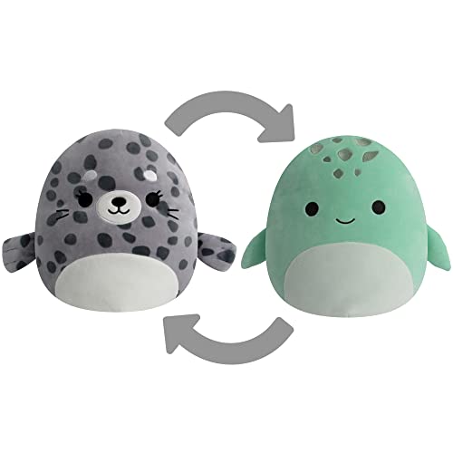 0196566157521 - SQUISHMALLOWS FLIPAMALLOWS 12-INCH ODILE GREY SEAL AND COLE TEAL TURTLE - MEDIUM-SIZED ULTRASOFT OFFICIAL KELLY TOY PLUSH