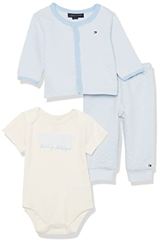 0196601070815 - TOMMY HILFIGER BABY BOYS 3 PIECES CARDIGAN PANT AND TODDLER LAYETTE SET, BABY BLUE/CERULEAN/VANILLA ICE, 0/3M US
