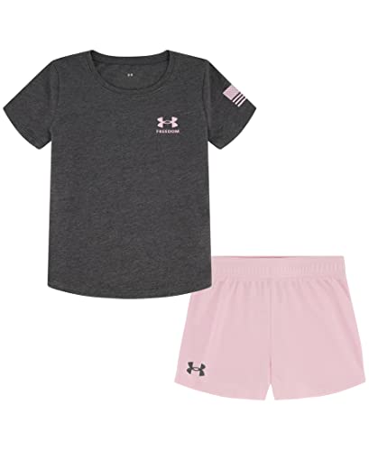 0196601422331 - UNDER ARMOUR BABY GIRLS OUTDOOR SET, COORDINATING TOP & BOTTOM, PANTS OR SHORTS, DURABLE STRETCH AND COMFORTABLE 2 PIECE SET, PITCH GRAY FREEDOM, 24 MONTHS US