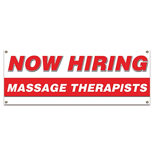 0196617394097 - NOW HIRING MASSAGE THERAPISTS| 18 X 48 BANNER | APPLY INSIDE EMPLOYMENT HELP WANTED | MADE IN THE USA