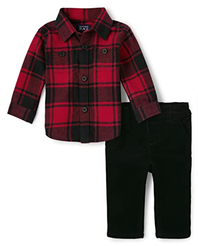 0196733020368 - THE CHILDRENS PLACE BABY BOYS LONG SLEEVE BUTTON DOWN SHIRT AND CHINO PANTS SET, BLACK, 6-9 MONTHS