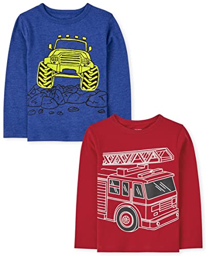 0196733030558 - THE CHILDRENS PLACE BABY TODDLER BOYS LONG SLEEVE GRAPHIC T-SHIRT 2-PACK, FIRE TRUCK/MONSTER TRUCK, 5T