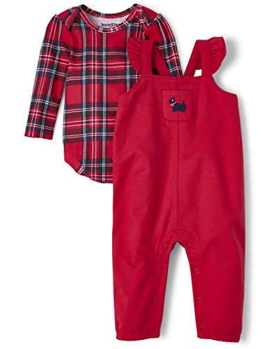 0196733054127 - THE CHILDRENS PLACE BABY LONG SLEEVE BODYSUIT AND PANTS SET, RUBY/RUBY PLAID, 0-3 MONTHS