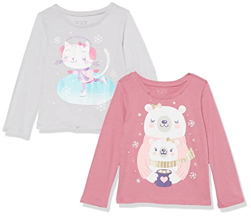 0196733061514 - THE CHILDRENS PLACE BABY TODDLER GIRLS LONG SLEEVE GRAPHIC T-SHIRT 2-PACK, ICE SKATE CAT/POLAR BEARS, 12-18 MONTHS
