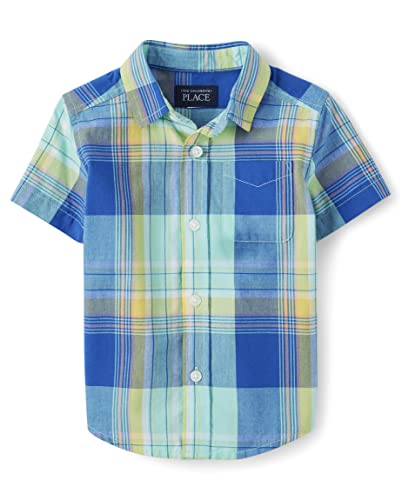 0196733164857 - THE CHILDRENS PLACE,AND TODDLER BOYS SHORT SLEEVE BUTTON DOWN SHIRT,BABY-BOYS,MELLOW AQUA,12-18 MONTHS