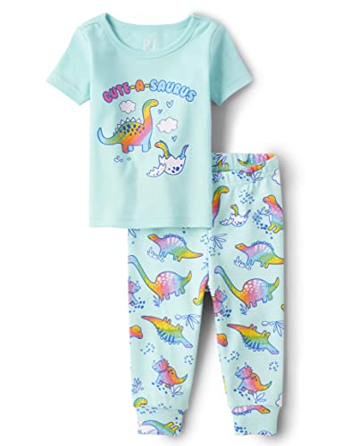 0196733211261 - THE CHILDRENS PLACE BABY TODDLER GIRL SHORT SLEEVE TOP AND PANTS SNUG FIT 100% COTTON 2 PIECE PAJAMA SET, SKYDRIFT, 5T