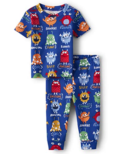 0196733212312 - THE CHILDRENS PLACE BABY TODDLER BOY SHORT SLEEVE TOP AND PANTS SNUG FIT 100% COTTON 2 PIECE PAJAMA SET, 0-3 MONTHS BLUE