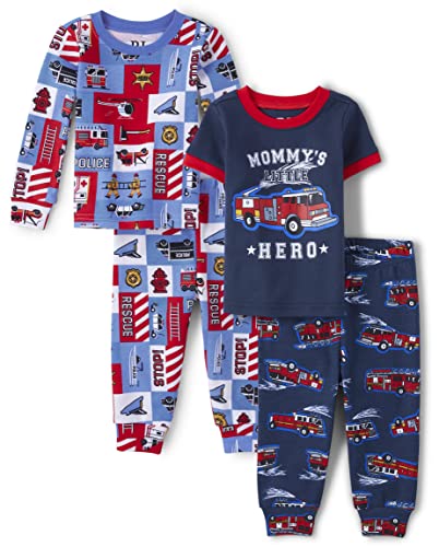 0196733212701 - THE CHILDRENS PLACE,AND TODDLER BOY SHORT SLEEVE TOP AND PANTS 100% COTTON 2 PIECE PAJAMA SETS,BABY-BOYS,THUNDER BLUE 2 PACK,0-3 MONTHS