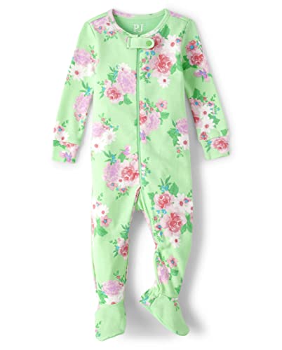 0196733213234 - THE CHILDRENS PLACE BABY GIRLS AND TODDLER LONG SLEEVE 100% COTTON ZIP-FRONT ONE PIECE FOOTED PAJAMA, RIBBIT GREEN, 6-9 MONTHS