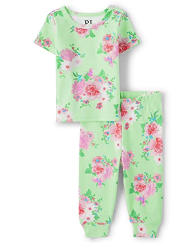 0196733213999 - THE CHILDRENS PLACE BABY TODDLER GIRL SHORT SLEEVE TOP AND PANTS SNUG FIT 100% COTTON 2 PIECE PAJAMA SET, 3T GREEN