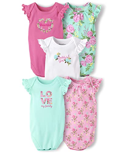 0196733241053 - THE CHILDRENS PLACE BABY GIRLS SHORT SLEEVE 100% COTTON BODYSUITS, ROSE, 6-9 MONTHS