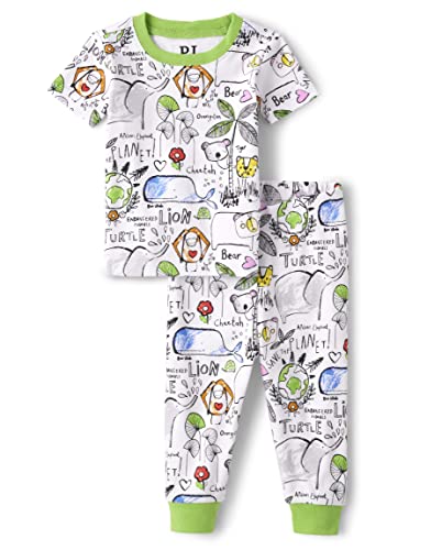 0196733244450 - THE CHILDRENS PLACE BABY TODDLER BOY SHORT SLEEVE TOP AND PANTS SNUG FIT 100% COTTON 2 PIECE PAJAMA SET, 6T WHITE