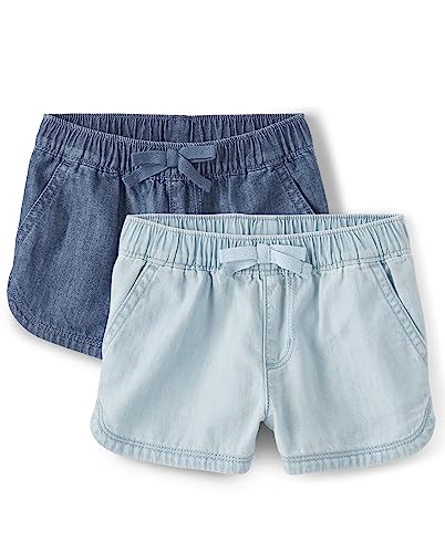 0196733258587 - THE CHILDRENS PLACE BABY TODDLER GIRLS PULL ON JEAN SHORTS, ROSE WASH-2 PACK