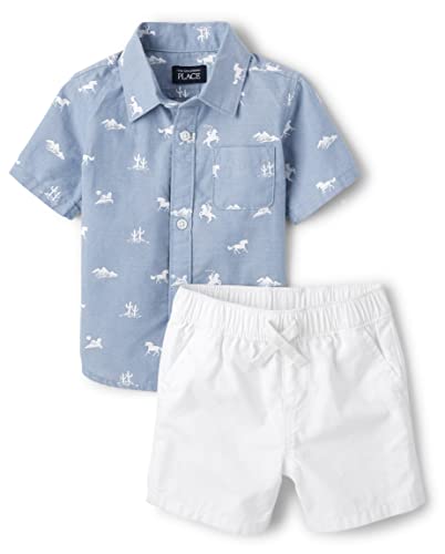0196733285644 - THE CHILDRENS PLACE BABY BOY AND NEWBORN DRESS SHIRT AND SHORTS, MATCHING OUTFIT 2-PACK, WESTERN PRINT, 0-3 MONTHS