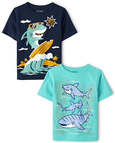 0196733289352 - THE CHILDRENS PLACE BABY TODDLER BOYS SHORT SLEEVE GRAPHIC T-SHIRT 2-PACK, SHARK FAMILY/SURFER SHARK, 12-18 MONTHS