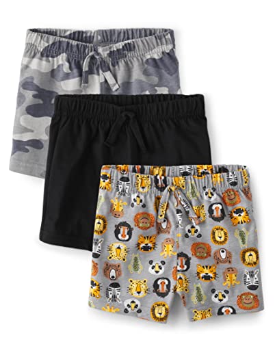 0196733455870 - THE CHILDRENS PLACE BABY BOYS PULL ON EVERYDAY SHORTS 3 PACK, JUNGLE, 3-6 MONTHS