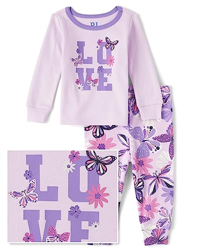 0196733589711 - THE CHILDRENS PLACE GIRLS AND TODDLER LONG SLEEVE TOP AND PANTS SNUG FIT 100% COTTON 2 PIECE PAJAMA SET, BUTTERFLY FLORAL-BABY