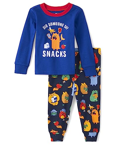 0196733590281 - THE CHILDRENS PLACE BABY BOYS AND TODDLER LONG SLEEVE TOP AND PANTS SNUG FIT 100% COTTON 2 PIECE PAJAMA SET, SNACK MONSTER