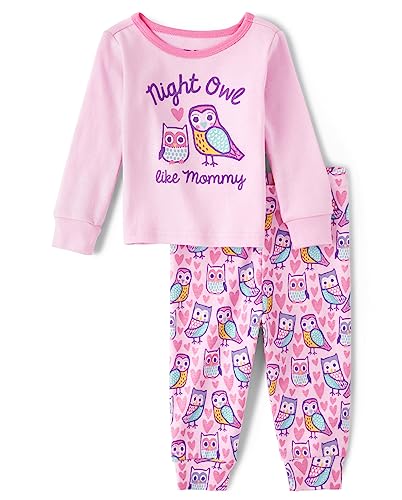 0196733621398 - THE CHILDRENS PLACE BABY GIRLS AND TODDLER LONG SLEEVE TOP AND PANTS SNUG FIT 100% COTTON 2 PIECE PAJAMA SET, PINK OWLS SPARKLE