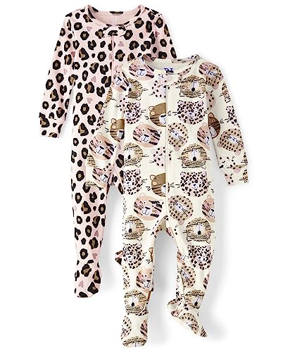 0196733621619 - THE CHILDRENS PLACE BABY GIRLS AND TODDLER SNUG FIT 100% COTTON ZIP-FRONT ONE PIECE FOOTED PAJAMAS 2-PACK, CAT FACES/LITTLE LAMB