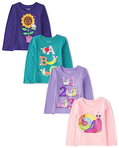 0196733648739 - THE CHILDRENS PLACE BABY-GIRLS AND TODDLER GIRLS LONG SLEEVE GRAPHIC T-SHIRT 4-PACK ABC/COLOR WHEEL/FLOWER/123 2T