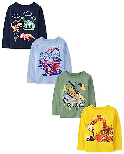 0196733663190 - THE CHILDRENS PLACE BABY-BOYS AND TODDLER BOYS LONG SLEEVE GRAPHIC T-SHIRT 4-PACK DINO TRUCK/FIRETRUCK/DIGGER/DINOS 5T