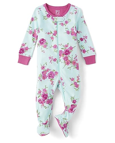 0196733918955 - THE CHILDRENS PLACE BABY GIRLS AND TODDLER SNUG FIT 100% COTTON ZIP-FRONT ONE PIECE FOOTED PAJAMA, CRYSTALMINT FLORAL, 2T