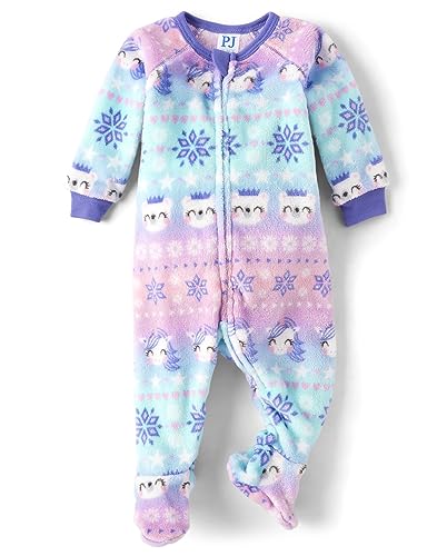 0196733919860 - THE CHILDRENS PLACE BABY GIRLS AND TODDLER FLEECE ZIP-FRONT ONE PIECE FOOTED PAJAMA, UNICORN CAPRI BLUE, 3-6 MONTHS