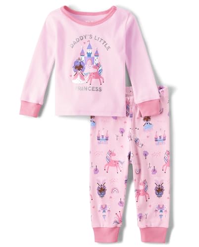 0196733923782 - THE CHILDRENS PLACE BABY GIRLS AND TODDLER LONG SLEEVE TOP AND PANTS SNUG FIT 100% COTTON 2 PIECE PAJAMA SET, DADDYS PRINCESS PINK, 18-24 MONTHS
