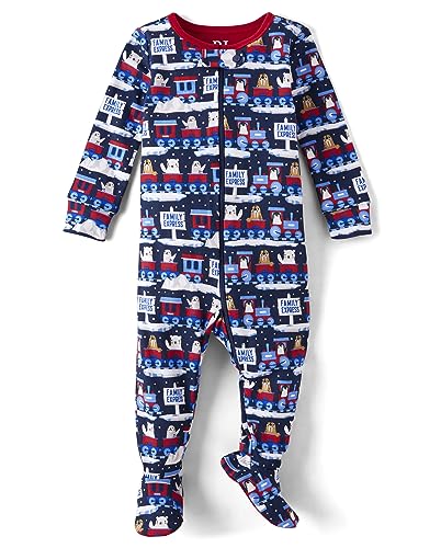 0196733941342 - THE CHILDRENS PLACE BABY BOYS AND TODDLER SNUG FIT 100% COTTON ZIP-FRONT ONE PIECE FOOTED PAJAMA, FAMILY EXPRESS, 0-3 MONTHS