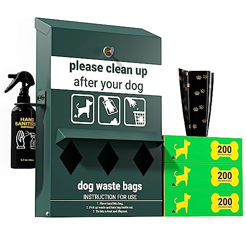 0196861021978 - FLASH FURNITURE KESSLER LOCKING DOG WASTE BAG DISPENSER WITH GLOW IN THE DARK SIGN, HAND SANITIZER BOTTLE AND RAIN GUARD - 600 ROLL BAGS INCLUDED