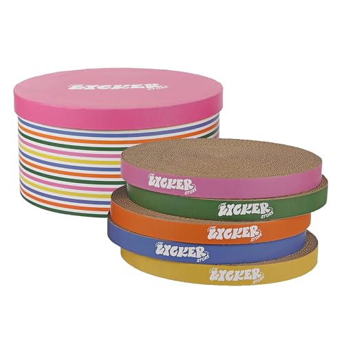 0196868078531 - THE LICKER STORE CSR1012A KATE 12 MODERN PATTERNED CARDBOARD REVERSIBLE CAT SCRATCHER PAD IN BOX WITH CATNIP, MULTI-COLORED (5-PACK)