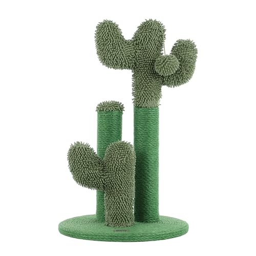 0196868078630 - THE LICKER STORE CTR1008A MARFA 21.5 MODERN JUTE TRIPLE-CACTUS CAT SCRATCHING POST WITH FUZZY TOY, GREEN