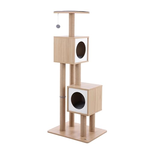 0196868078661 - THE LICKER STORE CTR1011A SAWYER 56 3-TIER MINIMALIST JUTE CAT TREE CONDO WITH SCRATCHING POSTS, AND FUZZY TOY, BROWN/WHITE