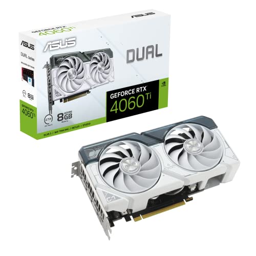 0197105228757 - ASUS DUAL GEFORCE RTX™ 4060 TI WHITE EDITION 8GB GDDR6 (PCIE 4.0, 8GB GDDR6, DLSS 3, HDMI 2.1, DISPLAYPORT 1.4A, AXIAL-TECH FAN DESIGN, 0DB TECHNOLOGY, AND MORE)