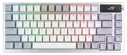 0197105251120 - ASUS ROG AZOTH 75 WIRELESS DIY CUSTOM GAMING KEYBOARD, OLED DISPLAY, GASKET-MOUNT, THREE-LAYER DAMPENING, HOT-SWAPPABLE PRE-LUBED ROG NX BROWN SWITCHES & KEYBOARD STABILIZERS, PBT KEYCAPS, RGB - WHITE