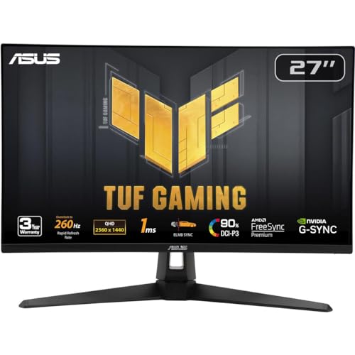 0197105266995 - ASUS TUF GAMING 27” 1440P GAMING MONITOR (VG27AQM1A) - QHD (2560 X 1440), 260HZ, 1MS, FAST IPS, EXTREME LOW MOTION BLUR SYNC, FREESYNC PREMIUM, G-SYNC COMPATIBLE, DISPLAYHDR400, 3 YEAR WARRANTY