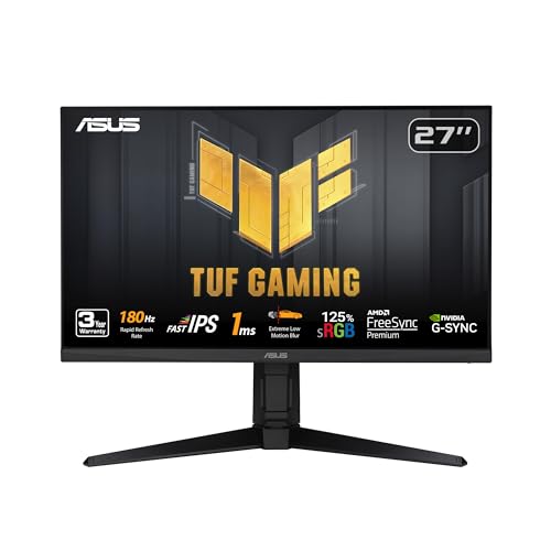 0197105278998 - ASUS TUF GAMING 27” 1080P MONITOR (VG279QL3A) - FULL HD, 180HZ, 1MS, FAST IPS, EXTREME LOW MOTION BLUR, FREESYNC PREMIUM, G-SYNC COMPATIBLE, SPEAKERS, DISPLAYPORT, HEIGHT ADJUSTABLE, 3 YEAR WARRANTY