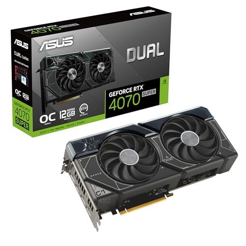 0197105442962 - ASUS DUAL GEFORCE RTX 4070 SUPER OC EDITION GRAPHICS CARD (PCIE 4.0, 12GB GDDR6X, DLSS 3, HDMI 2.1, DISPLAYPORT 1.4A, 2.56-SLOT DESIGN, AXIAL-TECH FAN DESIGN, AUTO-EXTREME TECHNOLOGY, AND MORE)