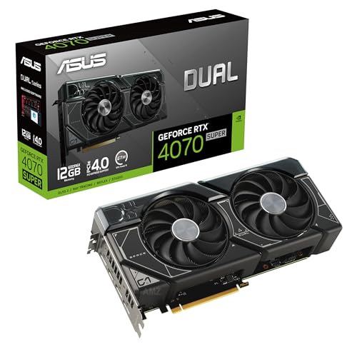 0197105442986 - ASUS DUAL GEFORCE RTX 4070 SUPER GRAPHICS CARD (PCIE 4.0, 12GB GDDR6X, DLSS 3, HDMI 2.1, DISPLAYPORT 1.4A, 2.56-SLOT DESIGN, AXIAL-TECH FAN DESIGN, AUTO-EXTREME TECHNOLOGY, AND MORE)