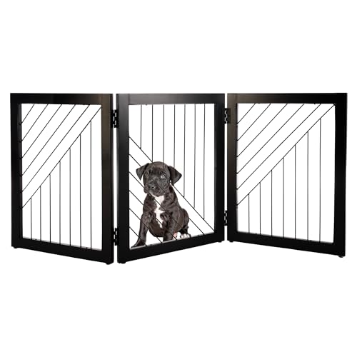 0197315060000 - PET GATE - 3-PANEL INDOOR FOLDING DOG GATE FOR STAIRS OR DOORWAYS - 54X24-INCH FREESTANDING PET FENCE FOR CATS AND DOGS BY PETMAKER (BLACK)