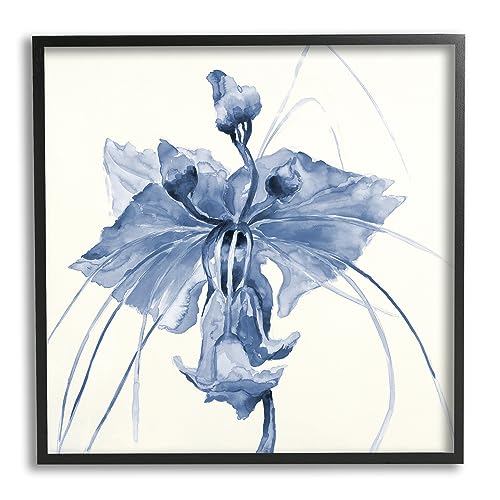 0197658397290 - STUPELL INDUSTRIES BLUE ABSTRACT ORCHID BLACK FRAMED GICLEE ART DESIGN BY LIZ JARDINE