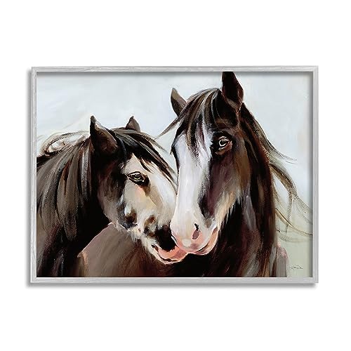 0197658622224 - STUPELL INDUSTRIES BROWN HORSE PAIR PORTRAIT GRAY FRAMED GICLEE ART DESIGN BY KATRINA PETE