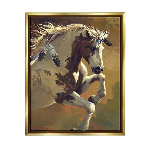 0197658624624 - STUPELL INDUSTRIES JUMPING HORSE PAINTING GOLD FRAMED FLOATER CANVAS WALL ART DESIGN BY CAROLYNE HAWLEY